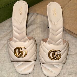 Gucci Cream Mules with Gold Logo
